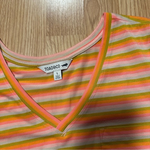 Toad & Co Pastel Fall Color Striped Sleeveless V Neck Tank Top Women’s Large - Picture 4 of 6